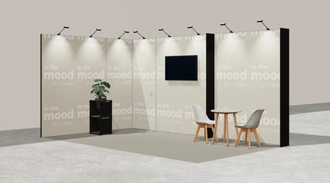 Gotowe stoisko 5 × 3 m, narożne lewe, M50