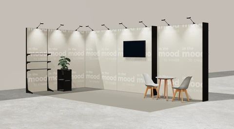 Gotowe stoisko 6 × 3 m, narożne lewe, M50