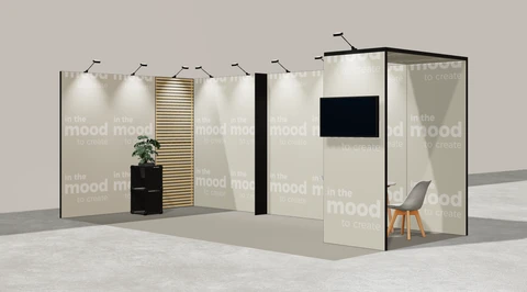 Gotowe stoisko 6 × 3 m, narożne lewe, M50