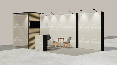 Gotowe stoisko 6 × 3 m, narożne lewe, M50