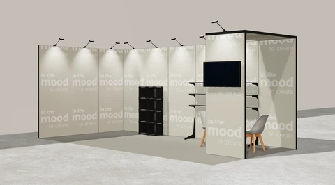 Gotowe stoisko 6 × 3 m, narożne lewe, M50