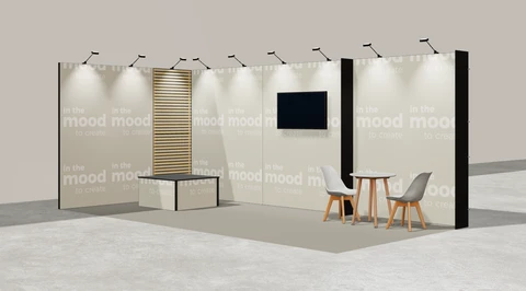 Gotowe stoisko 6 × 3 m, narożne lewe, M50