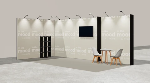Gotowe stoisko 6 × 3 m, narożne lewe, M50