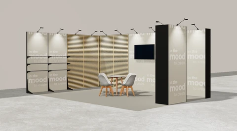 Gotowe stoisko 6 × 4 m, narożne lewe, M50