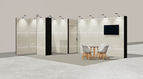 Gotowe stoisko 6 × 4 m, narożne lewe, M50