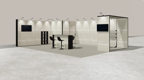 Gotowe stoisko 8 × 6 m, narożne lewe, M50