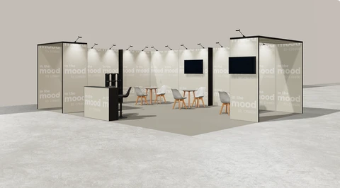 Gotowe stoisko 8 × 6 m, narożne lewe, M50
