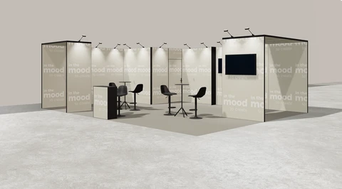 Gotowe stoisko 8 × 6 m, narożne lewe, M50