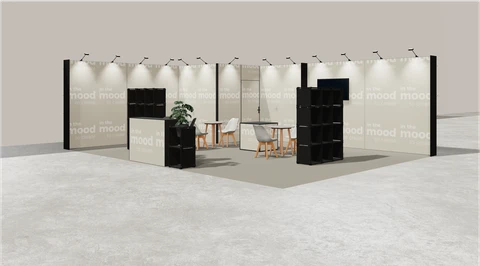 Gotowe stoisko 8 × 6 m, narożne lewe, M50