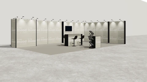 Gotowe stoisko 10 × 6 m, narożne prawe, M50
