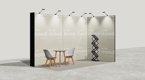 Gotowe stoisko 4 × 2 m, narożne prawe, M50