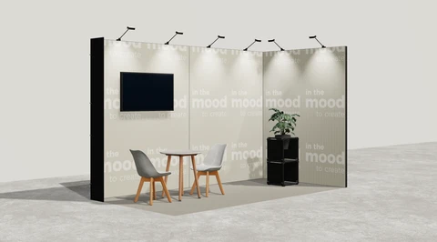 Gotowe stoisko 4 × 2 m, narożne prawe, M50