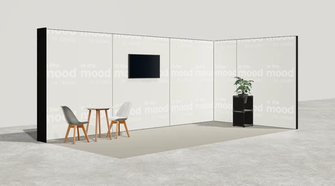 Gotowe stoisko 6 × 3 m, narożne prawe, M100 LED