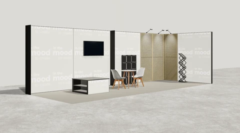 Gotowe stoisko 8 × 3 m, narożne prawe