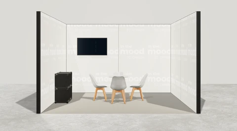 Wizualizacja: Stoisko szeregowe 4×4 m, z mocowaniem TV