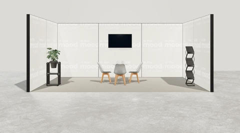 Wizualizacja: Stoisko szeregowe 6×4 m, z mocowaniem TV