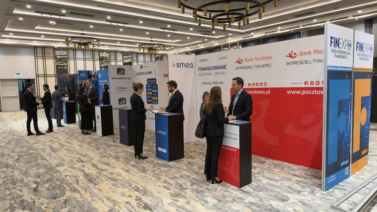 Rząd stoisk M50 w sali konferencyjnej