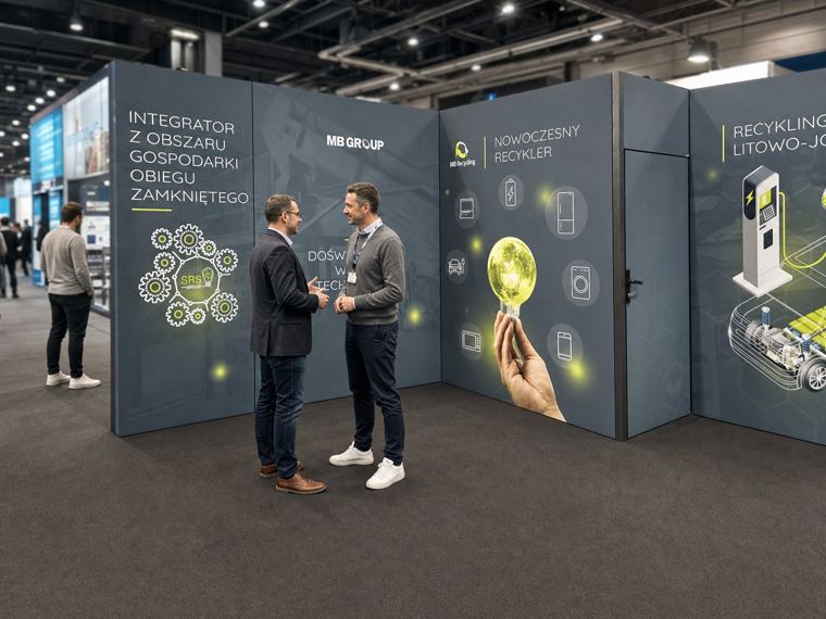 Stoisko MB Group w systemie M50, grafika recyklingu
